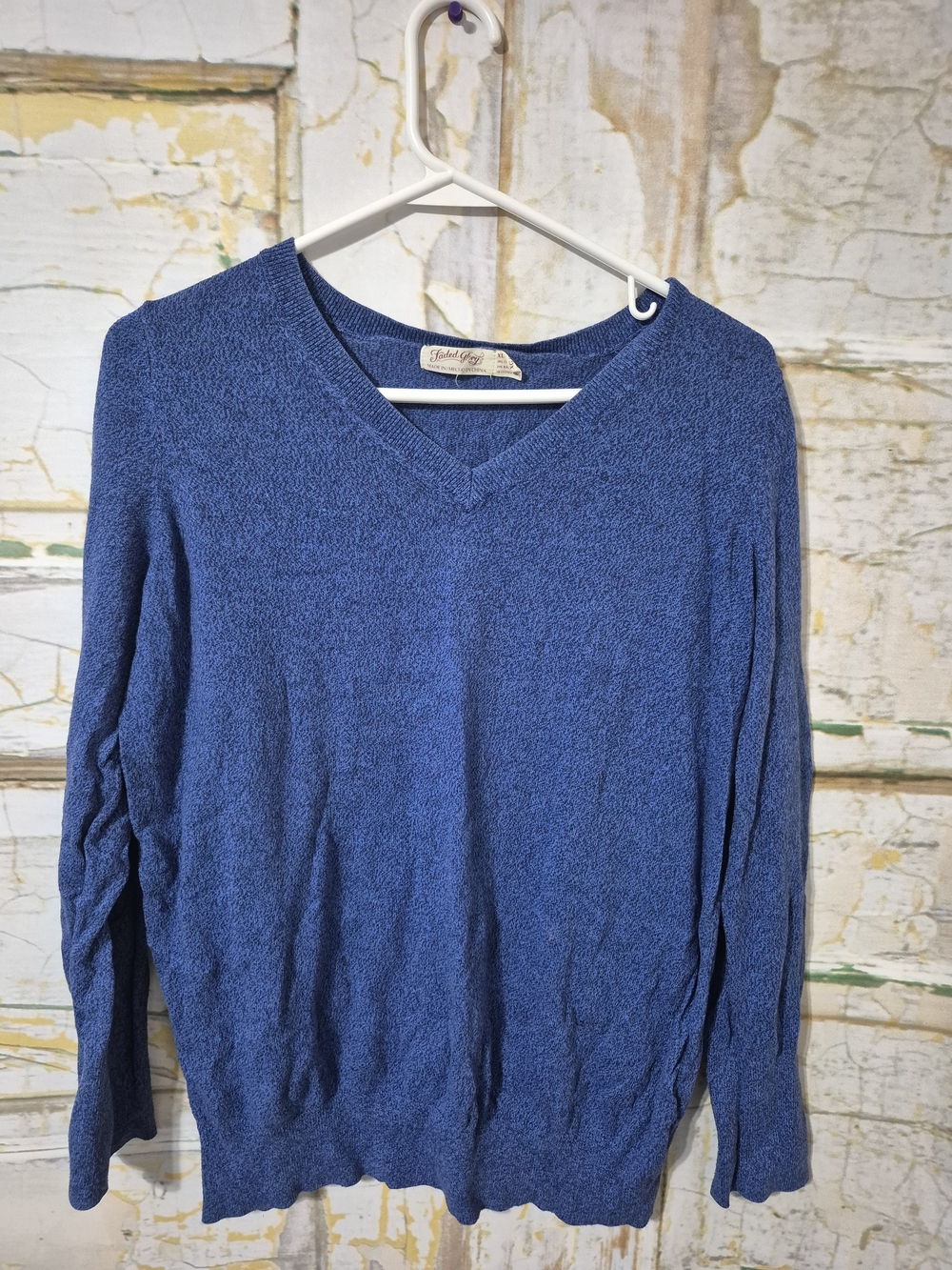 Faded Glory Blue V-Neck Sweater - Lightweight Knit